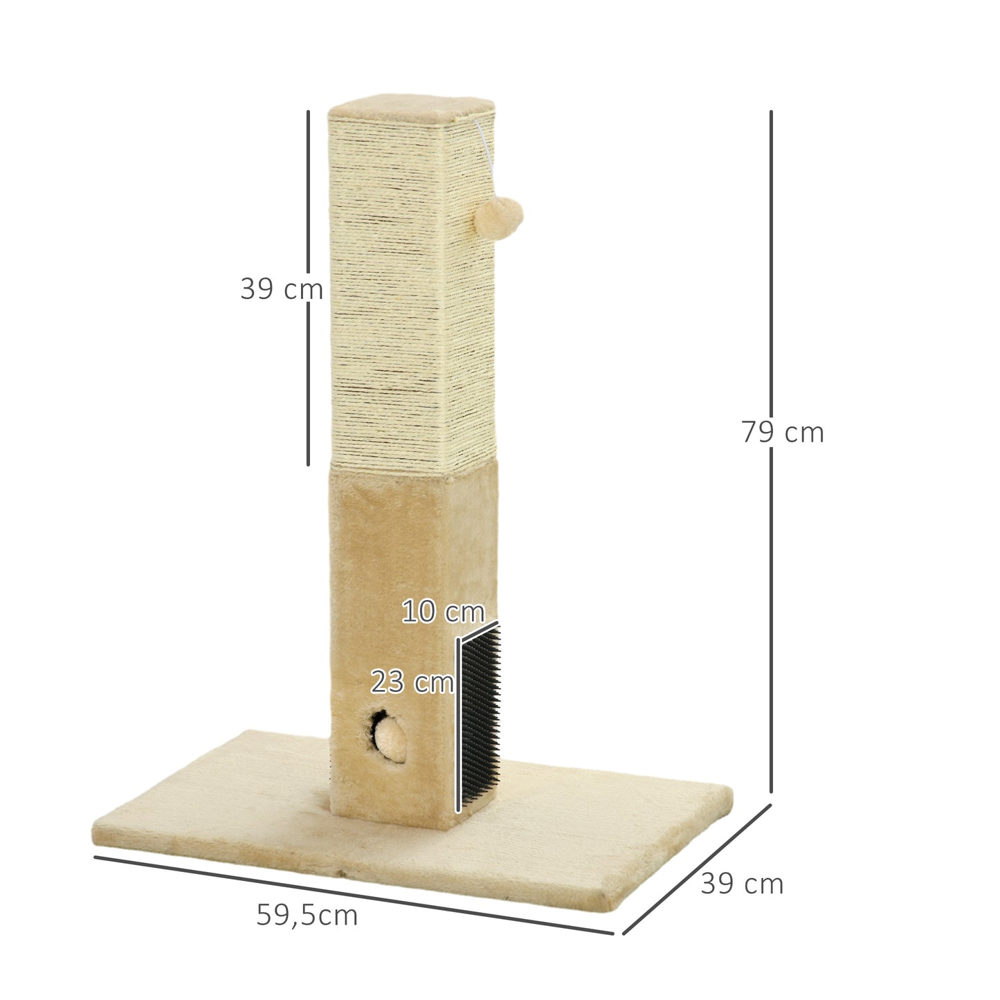 Rascador para Gatos de Yute con Base de Alfombra y Juguete Colgante - Beige