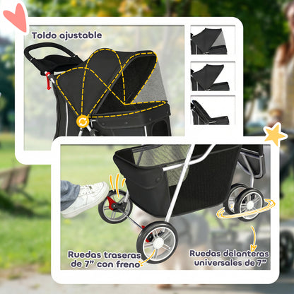 Cochecito para Mascotas de 3 Ruedas para Perros Pequeños y Miniatura, Negro