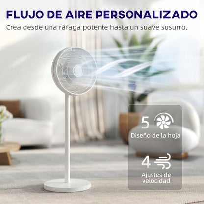 Ventilador de Pie con Control Remoto Altura Ajustable 4 Velocidades Oscilación 80° Temporizador 10H Pantalla LED Blanco