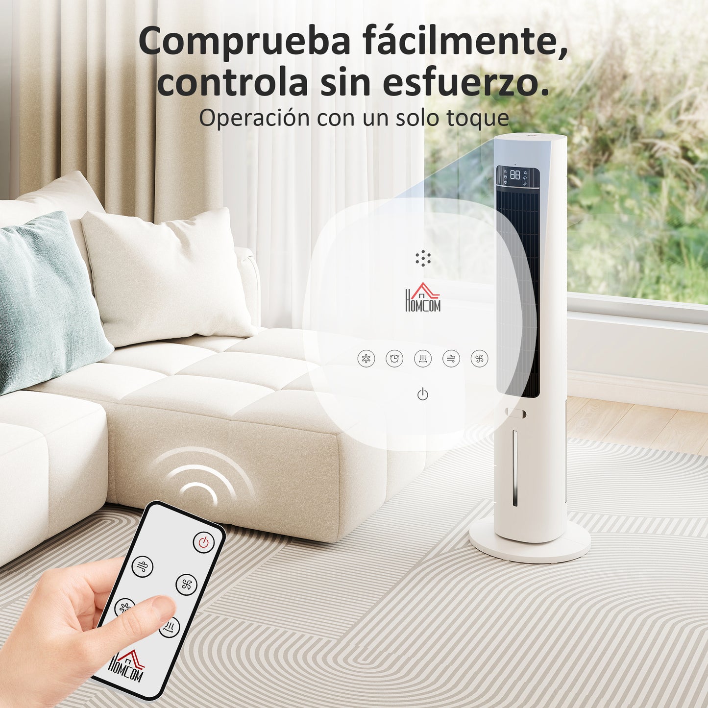 Climatizador Evaporativo 3 en 1 con Depósito de 3 L Oscilación 48° 3 Velocidades 3 Modos Temporizador 12h Blanco