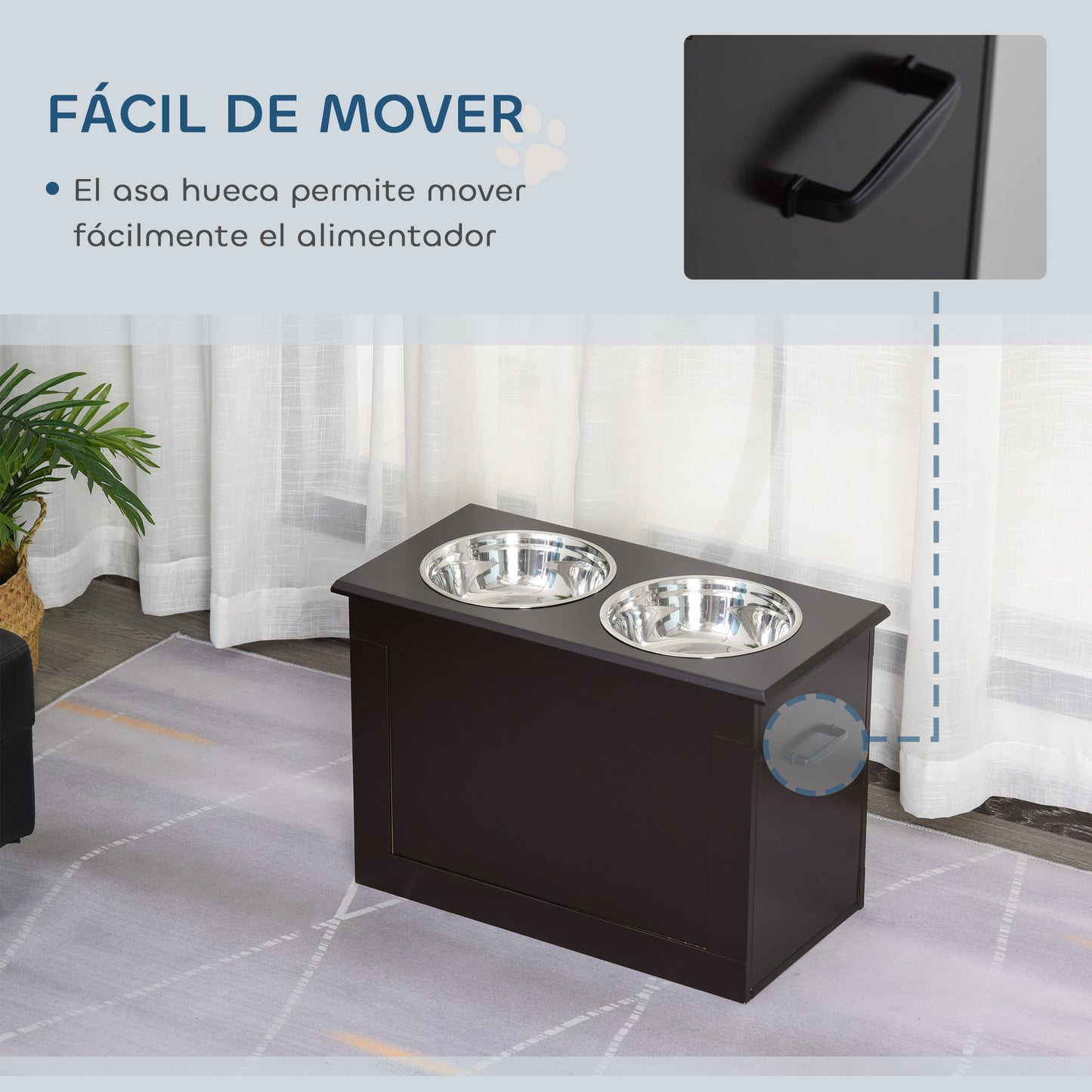 Comedero Elevado para Perros Grandes con 2 Cuencos de 2000ml y Almacenamiento Oculto 60x30x41 cm Marrón Oscuro