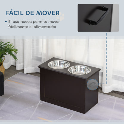 Comedero Elevado para Perros Grandes con 2 Cuencos de 2000ml y Almacenamiento Oculto 60x30x41 cm Marrón Oscuro