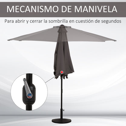 Sombrilla de jardín de medio 2,7 m, paraguas exterior para balcón con 5 varillas de acero, sombra para patio, gris