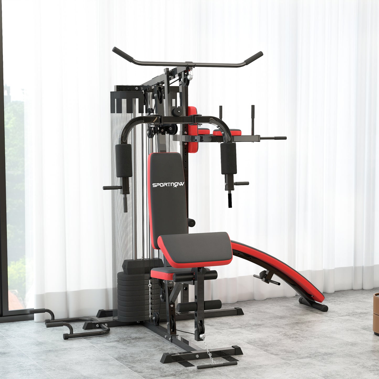 Multiestación de Musculación con Placas de Peso de 45 kg Carga Max. 110 kg para Entrenamiento 225x175x200 cm Negro