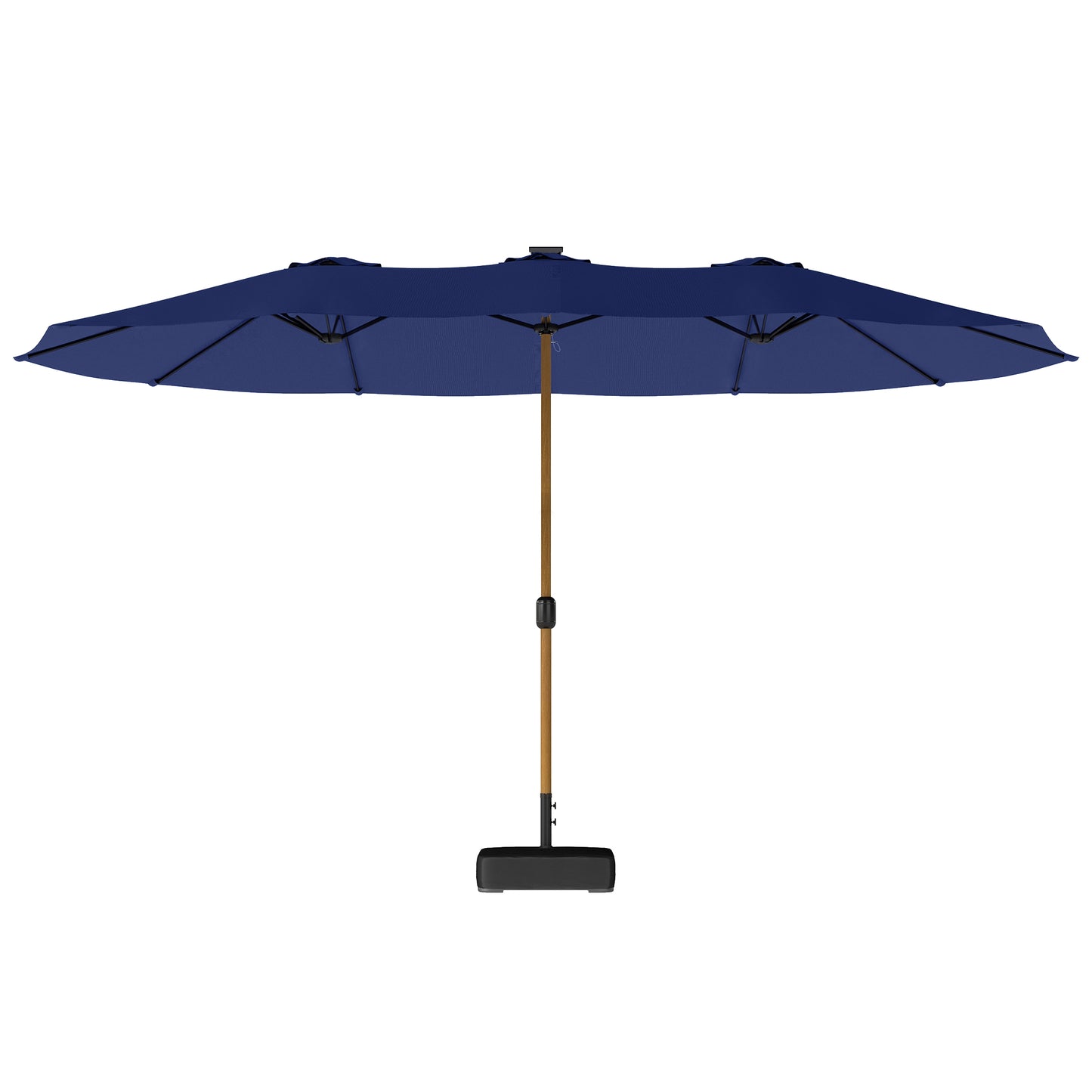Sombrilla Doble de Jardín 4,7x2,8 m con Base Incluida Manivela Sacos de Arena Protección UV Impermeable Azul Oscuro