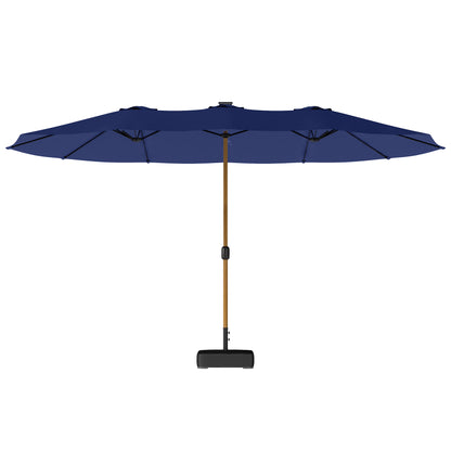 Sombrilla Doble de Jardín 4,7x2,8 m con Base Incluida Manivela Sacos de Arena Protección UV Impermeable Azul Oscuro