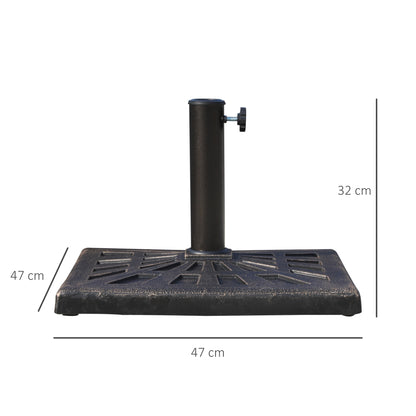 Base de soporte de sombrilla cuadrada para jardín y patio de resina duradera de 15 kg con colofonia estampada, bronce