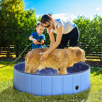Piscina para Perros, Piscina Plegable para Perros, Plástico Duro e Impermeable, Bañera Portátil para Mascotas con Base Antideslizante y Orificio de Drenaje, para Interior, Exterior, Jardín, Patio, 120 x 30 cm, Azul