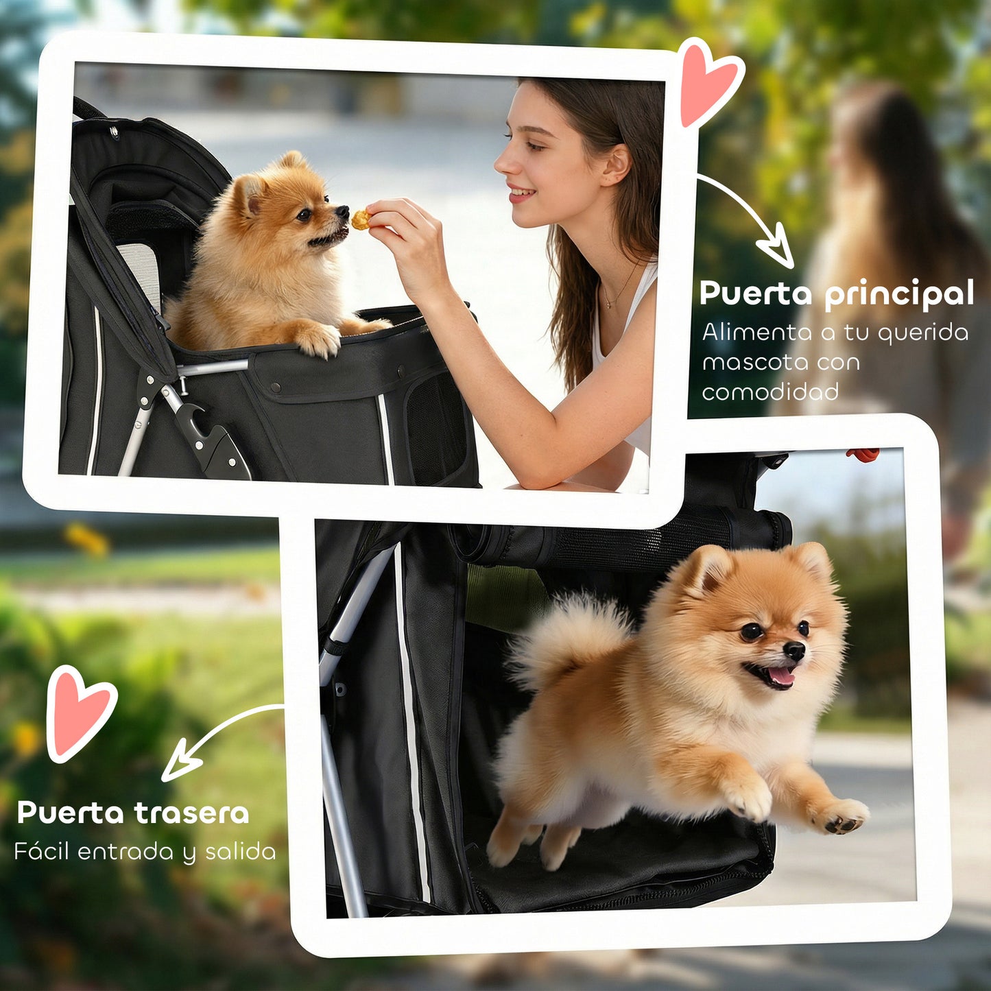 Cochecito para Mascotas de 3 Ruedas para Perros Pequeños y Miniatura, Negro