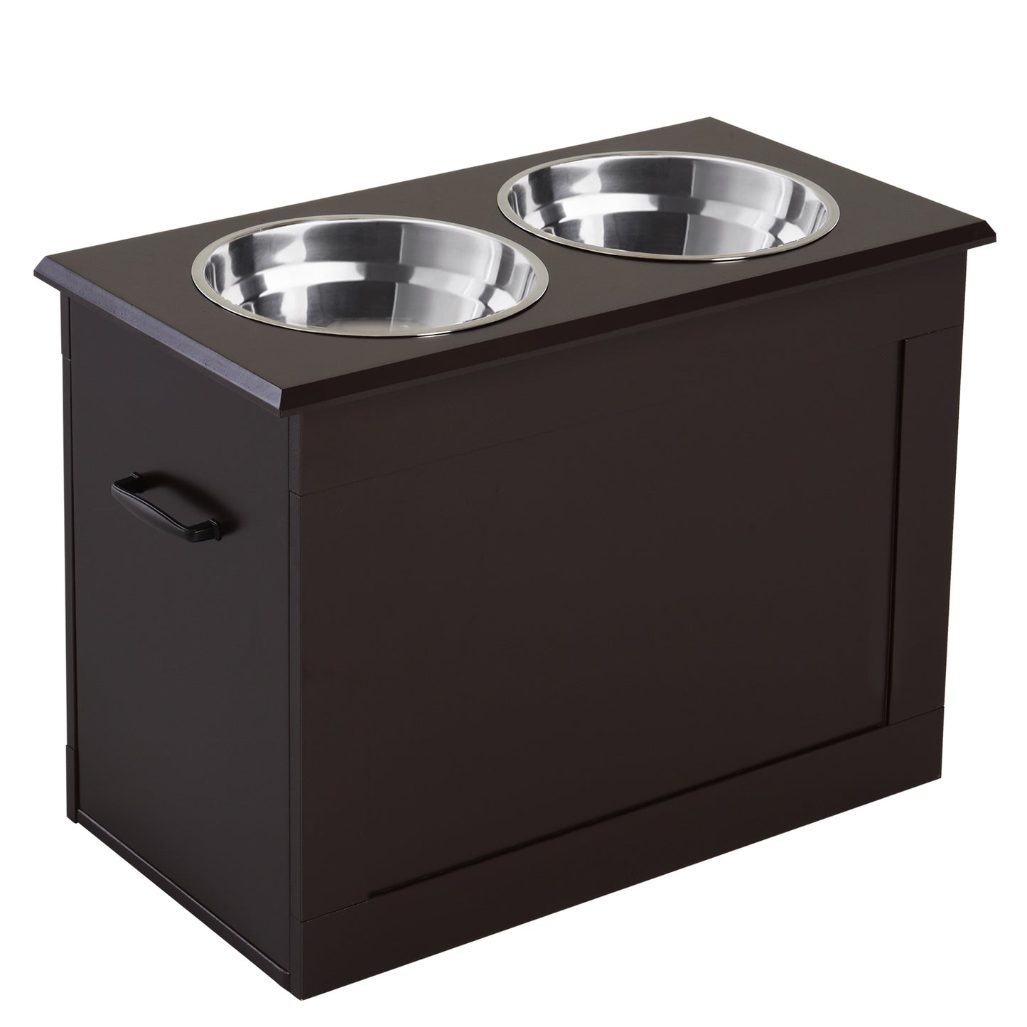 Comedero Elevado para Perros Grandes con 2 Cuencos de 2000ml y Almacenamiento Oculto 60x30x41 cm Marrón Oscuro