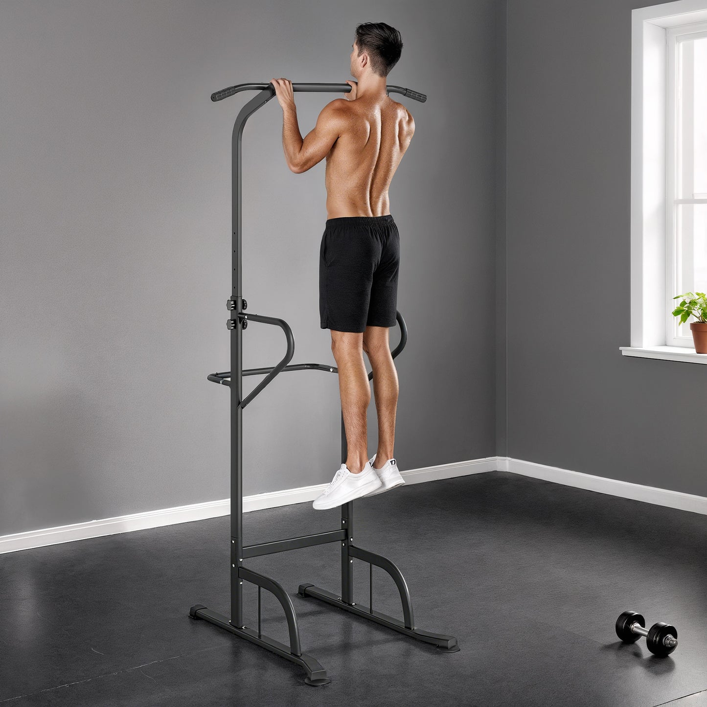 Torre de Potencia Estación de Fondos Barra de Dominadas Equipo Multifuncional de Flexiones con Altura Ajustable para Gimnasio en Casa Entrenamiento de Fuerza Fitness
