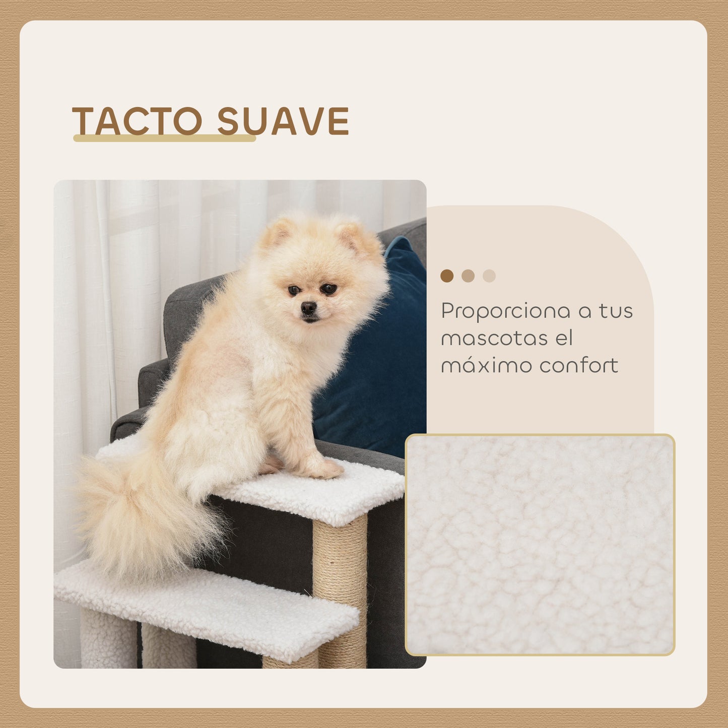 Escalera para Mascotas con Escalón de 4 Peldaños, Rascadores, Plataformas, Pelota de Juguete, para Gatos y Gatitos Mayores de Interior, Blanco