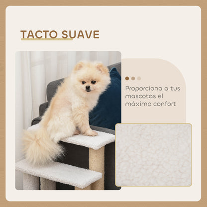 Escalera para Mascotas con Escalón de 4 Peldaños, Rascadores, Plataformas, Pelota de Juguete, para Gatos y Gatitos Mayores de Interior, Blanco
