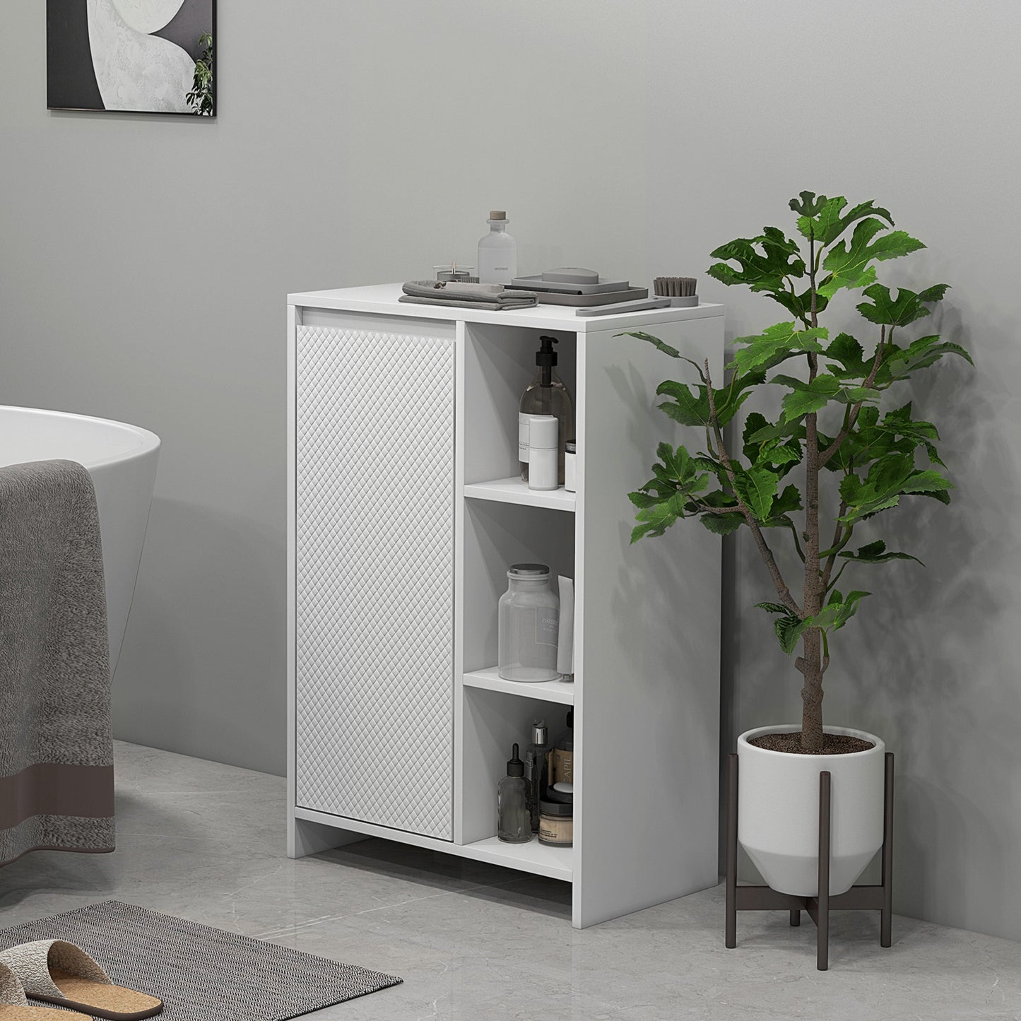 Armario de Baño con Estantes Abiertos Puerta y Estante Ajustable Antivuelco para Salón Dormitorio 53x30x80 cm Blanco