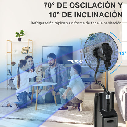 Ventilador de Pie Oscilante con Nebulizador 90W con Control Remoto 5 Aspas Tanque de Agua 3,1 L 44,5x44,5x135 cm Negro