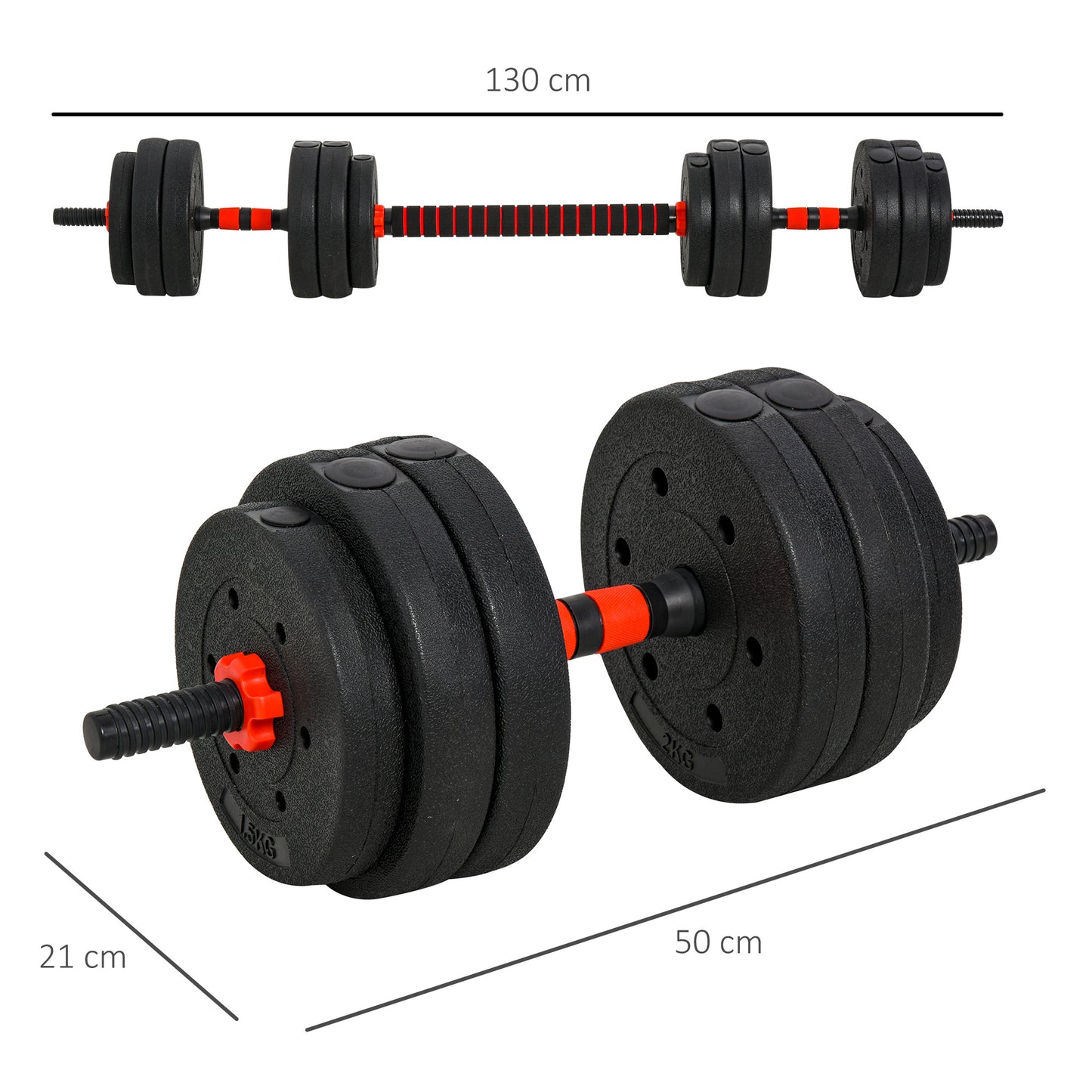 Juego de pesas ajustables 2 en 1 de 25 kg, mancuerna y barra de pesas para fitness corporal, entrenamiento de levantamiento para casa, oficina, gimnasio, negro