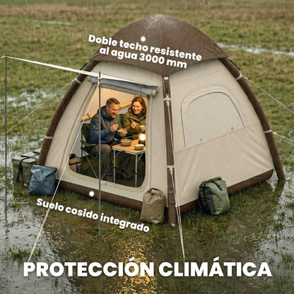 Tienda de campaña inflable con toldo impermeable, tienda de aire para 3 personas 3000mm, color crema
