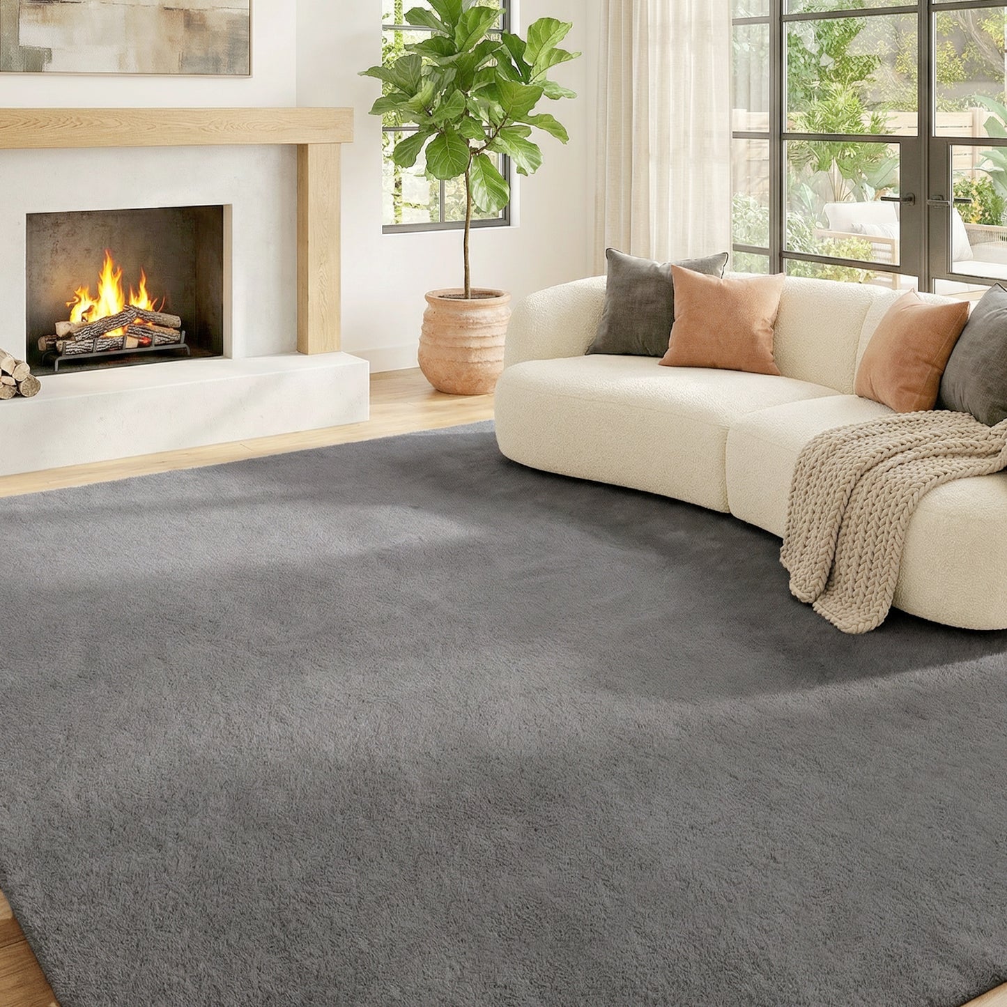 Alfombra Salón 120x160 cm Lavable en Lavadora Pelo Largo Estilo Moderno Tapete para Sala de Estar Dormitorio Gris Claro