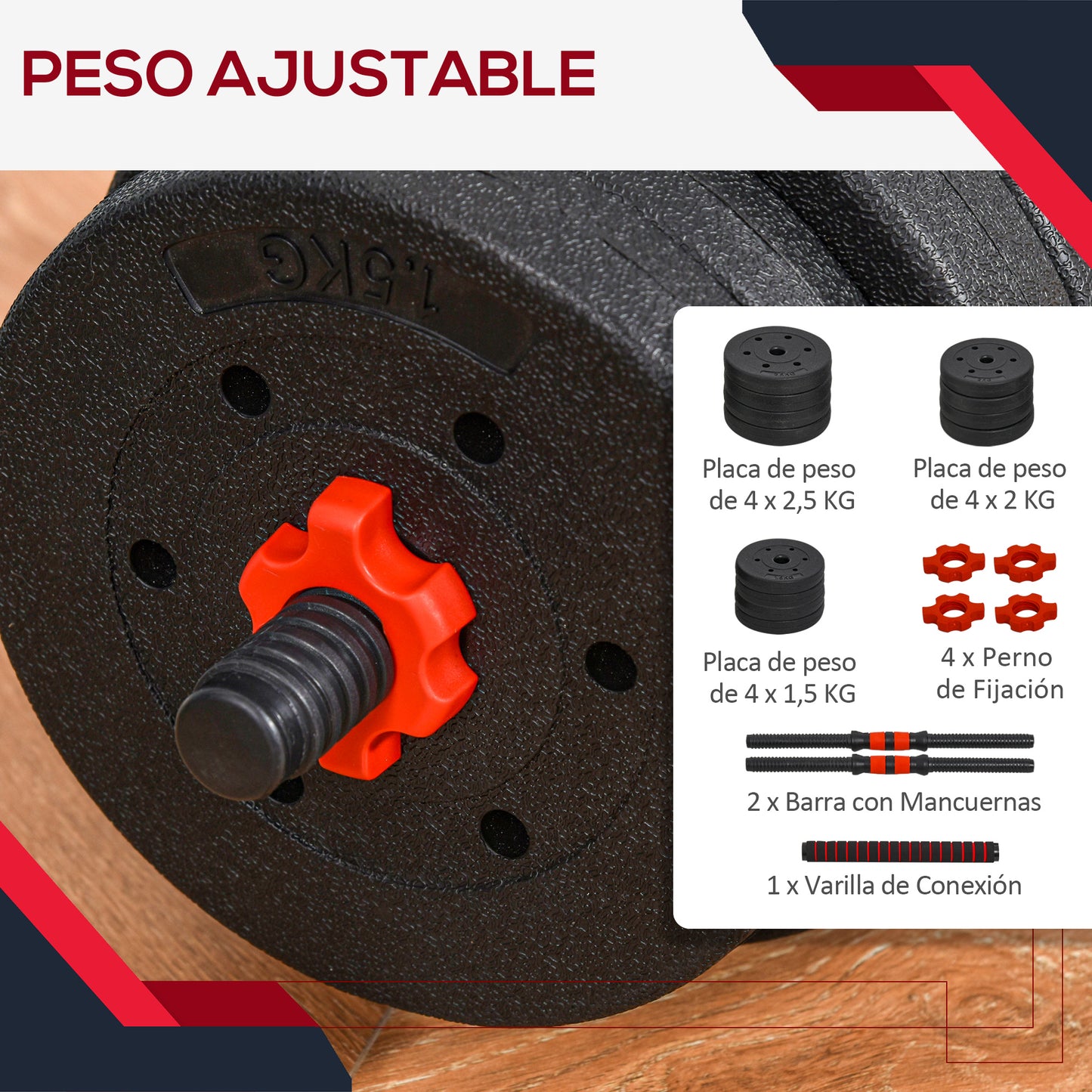 Juego de pesas ajustables 2 en 1 de 25 kg, mancuerna y barra de pesas para fitness corporal, entrenamiento de levantamiento para casa, oficina, gimnasio, negro