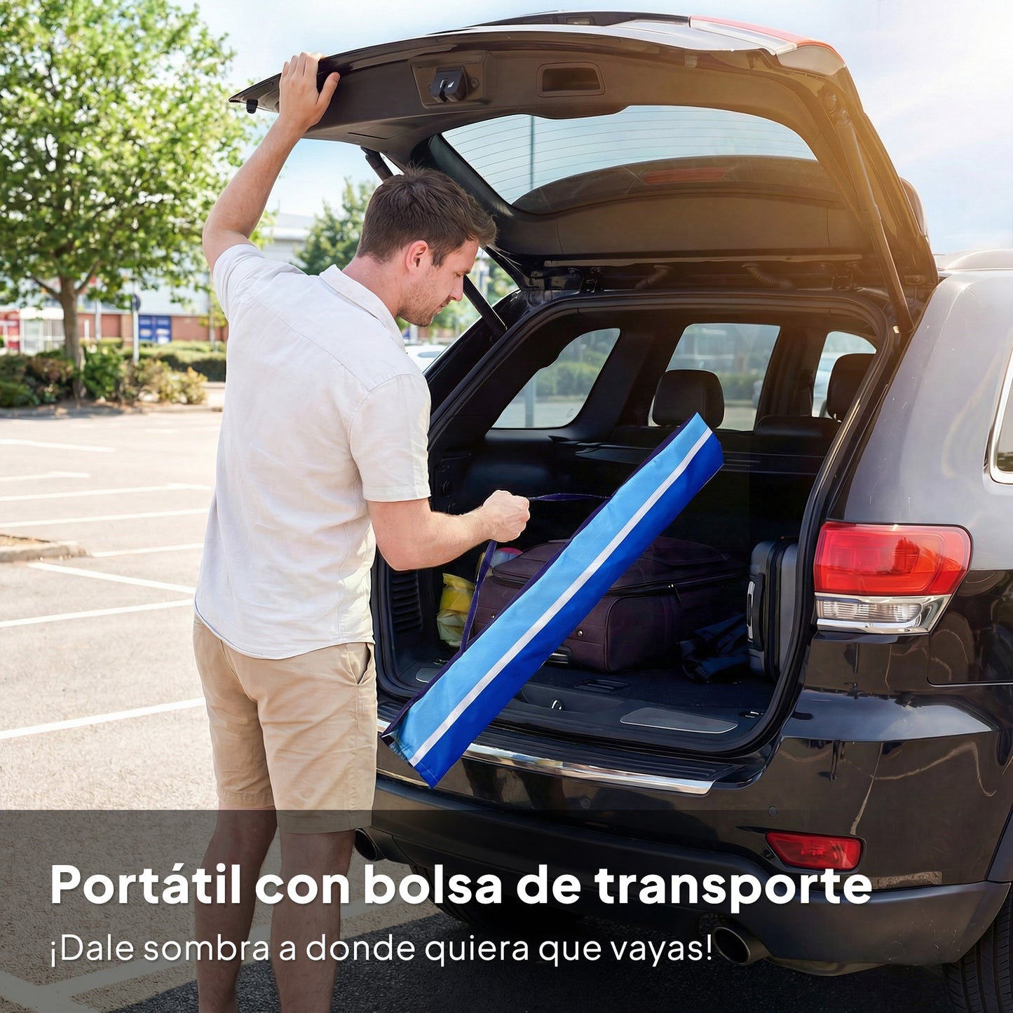 Sombrilla de Playa con Mesa Plegable y Portavasos Ø198 cm Altura Ajustable Inclinación Bolsa de Transporte Multicolor