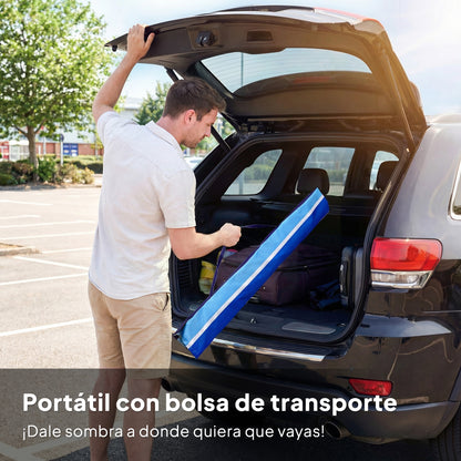 Sombrilla de Playa con Mesa Plegable y Portavasos Ø198 cm Altura Ajustable Inclinación Bolsa de Transporte Multicolor
