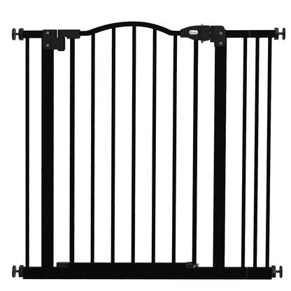 Puerta de seguridad para mascotas ajustable de metal 74-87 cm con puerta de cierre automático Negra