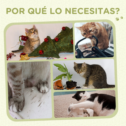 Rascador para Gatos de Yute con Base de Alfombra y Juguete Colgante - Beige