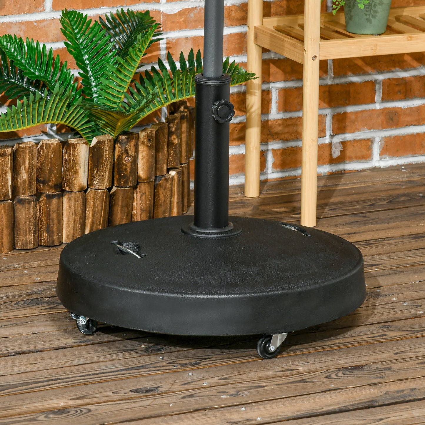 Base para Sombrilla de Resina de 25 kg con Ruedas y Asa Retráctil para Postes de Ø38/48 mm Ø53x41 cm Negro