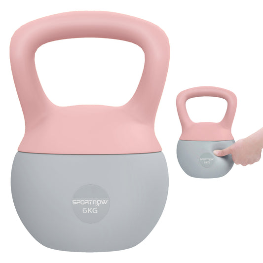 Kettlebell suave de 6KG, Kettlebell con mango antideslizante para gimnasio en casa, levantamiento de pesas, entrenamiento de fuerza, rosa/gris
