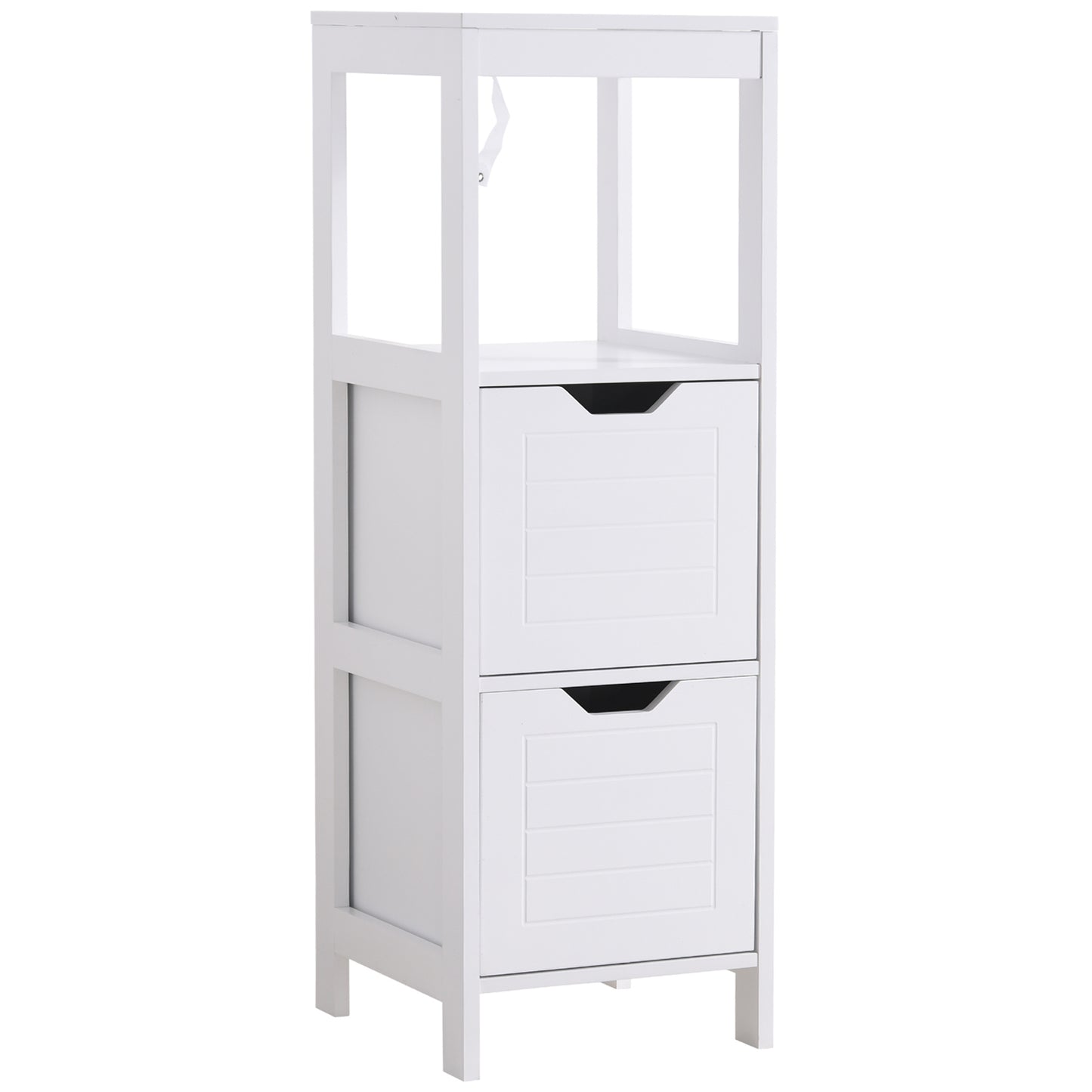 Armario de Baño Gabinete Multifuncional con Estante Abierto 2 Cajones de Almacenaje Diseño Antivuelco 30x30x89 cm Blanco