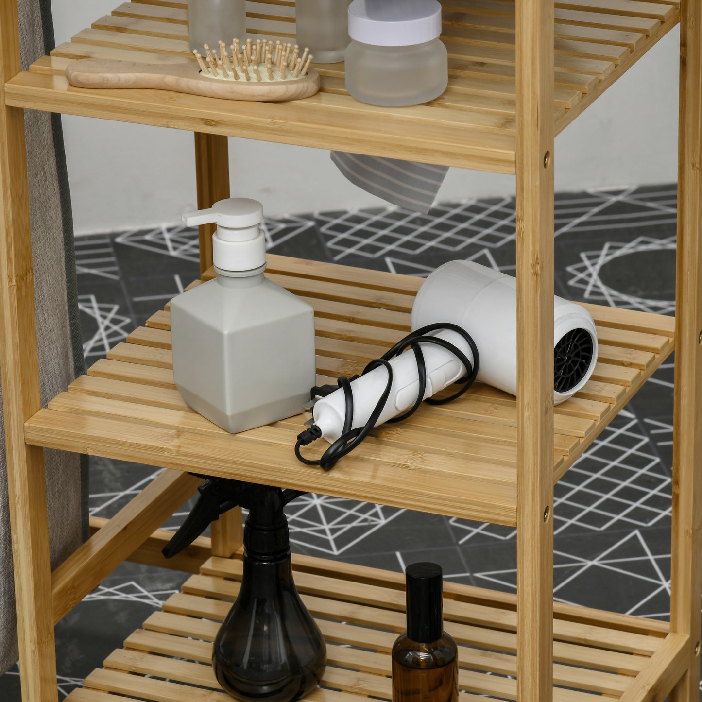 Cesto de Ropa Sucia 57,4L con Tabla de Planchar Soporte para Plancha 3 Estantes y Bolsa Extraíble 113x34x82 cm Natural