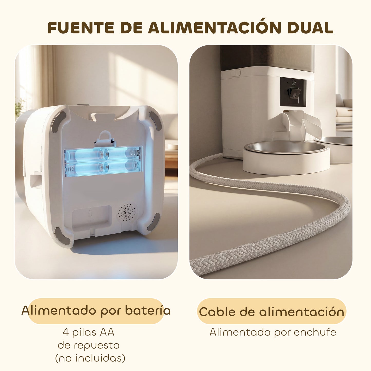 Comedero Automático 6L WiFi 2.4G con Control App 2 Cuencos Programable 1-10 Comidas Grabadora Voz 10s Fácil de Limpiar