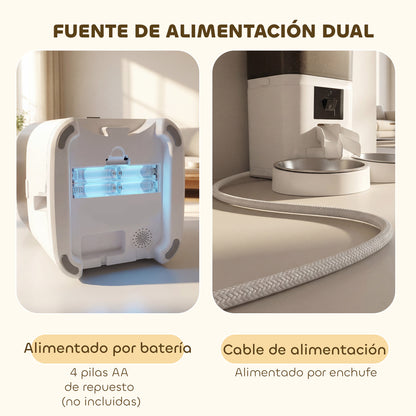 Comedero Automático 6L WiFi 2.4G con Control App 2 Cuencos Programable 1-10 Comidas Grabadora Voz 10s Fácil de Limpiar
