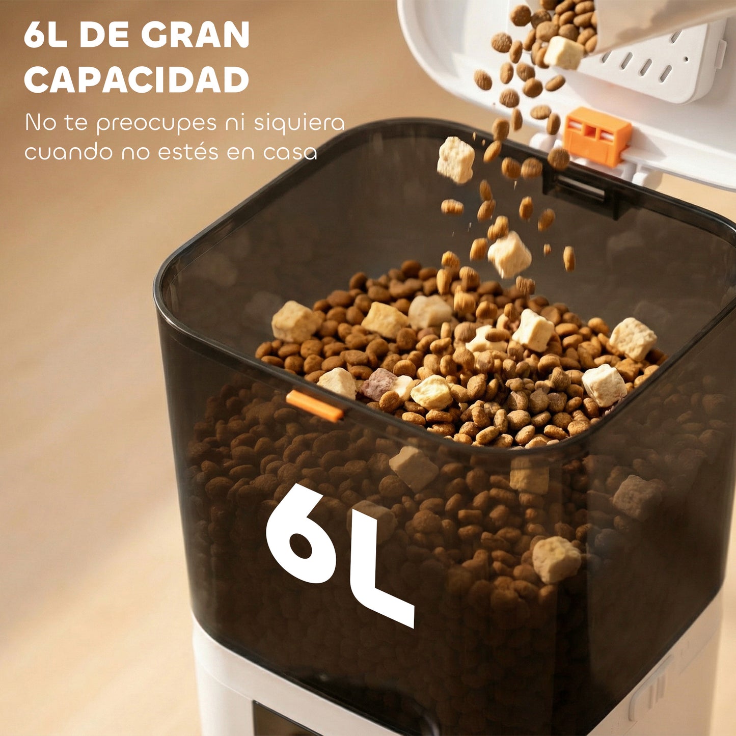 Comedero Automático 6L WiFi 2.4G con Control App 2 Cuencos Programable 1-10 Comidas Grabadora Voz 10s Fácil de Limpiar