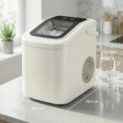Máquina de Hielo Autolimpiable 12 kg/24H 9 Cubitos Listos en 7 Minutos 2 Tamaños de Hielo 1,2L Depósito Beige
