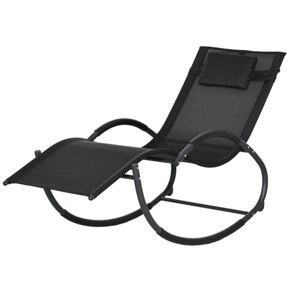 Tumbona Mecedora con Reposacabezas Reposabrazos y Marco Metálico Carga 120 kg para Interior y Exterior 155x61x88cm Negro