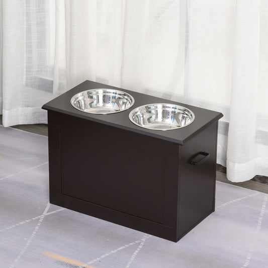 Comedero Elevado para Perros Grandes con 2 Cuencos de 2000ml y Almacenamiento Oculto 60x30x41 cm Marrón Oscuro