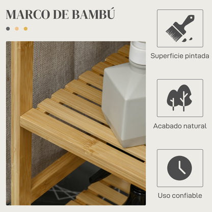 Cesto de Ropa Sucia 57,4L con Tabla de Planchar Soporte para Plancha 3 Estantes y Bolsa Extraíble 113x34x82 cm Natural