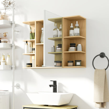 Armario de Espejo de Baño con Estantes Abiertos de Almacenamiento - Acabado en Madera Natural