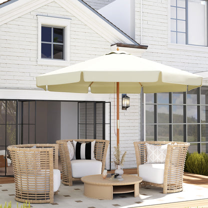 3.3(m) Patio Umbrella, Garden Parasol, Outdoor Sun Shade Canopy with 8 Bamboo Ribs, Ruffles and Wood Pole, Beige