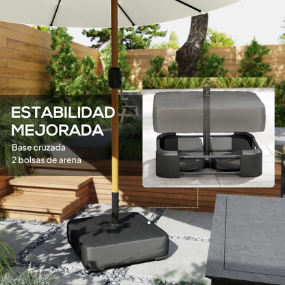 Sombrilla de jardín de doble cara con base incluida y 48 luces LED solares. Manivela para sombrilla de patio de 4,6 m, color blanco crema.