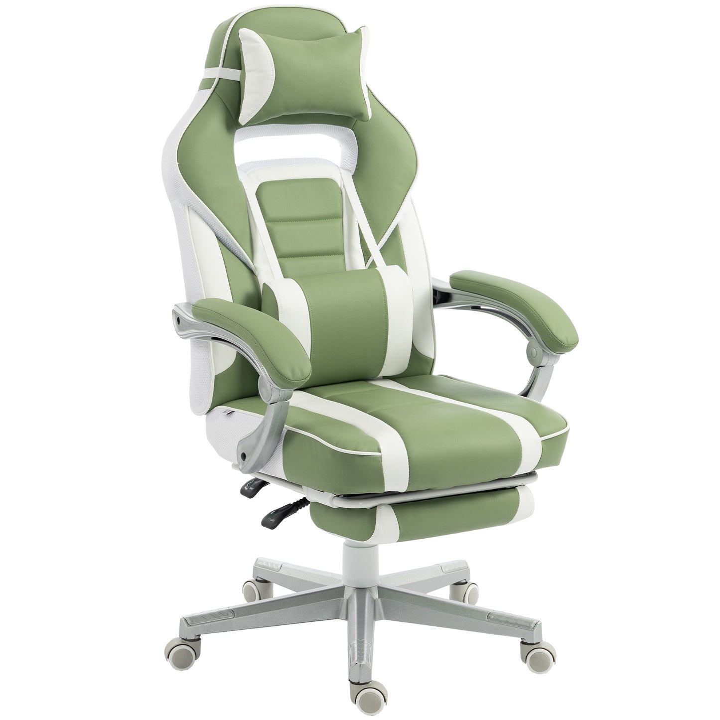 Silla Gamer Reclinable con Altura Ajustable Reposapiés Retráctil Soporte Lumbar y Reposacabezas Desmontable Verde