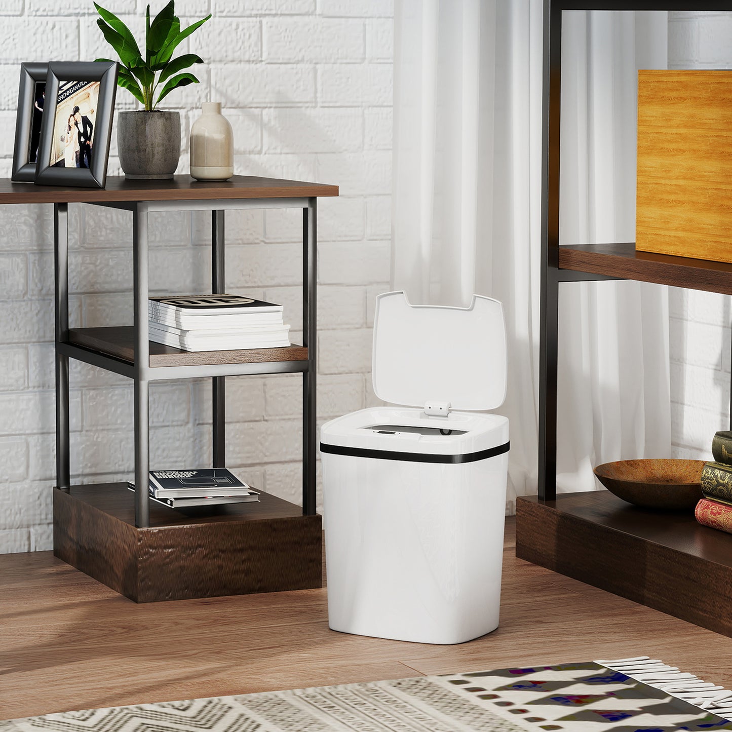 Cubo de sensor de 15L, cubo de cocina automático sin contacto, fácil de limpiar, funciona con batería para hogar, oficina, dormitorio, baño, blanco