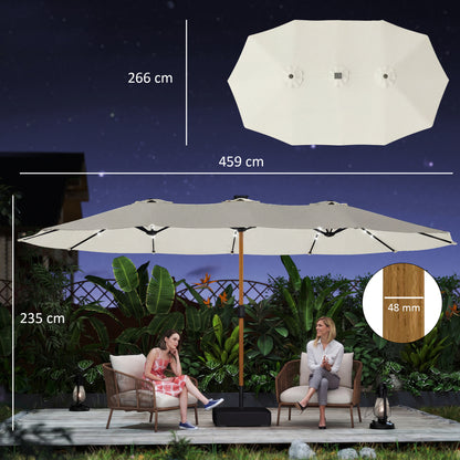 Sombrilla de jardín de doble cara con base incluida y 48 luces LED solares. Manivela para sombrilla de patio de 4,6 m, color blanco crema.
