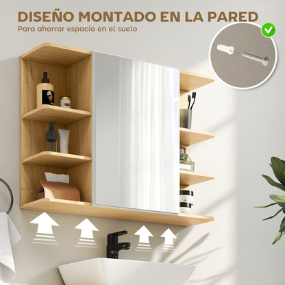Armario de Espejo de Baño con Estantes Abiertos de Almacenamiento - Acabado en Madera Natural
