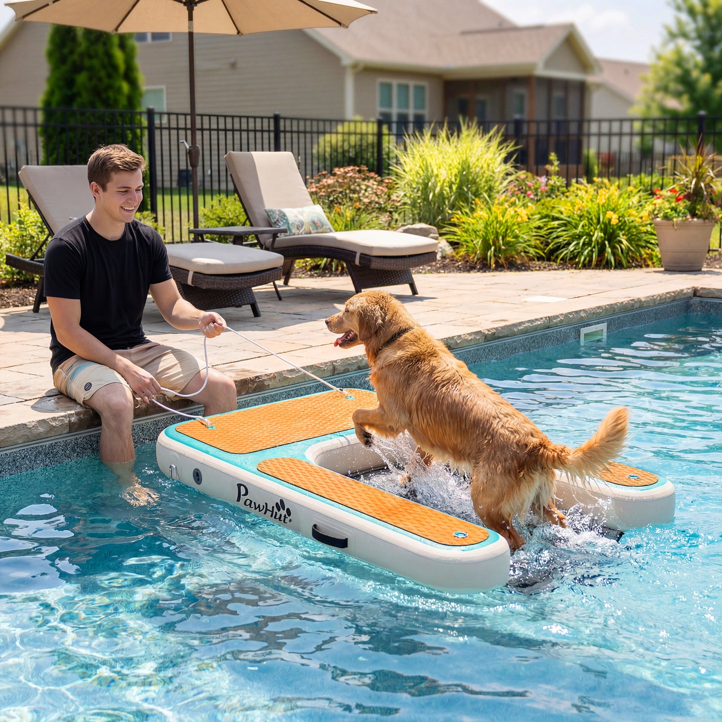 Rampa de Agua Hinchable para Perros para Piscina Barcos Lagos 151x102 cm con Superficie Antideslizante de EVA