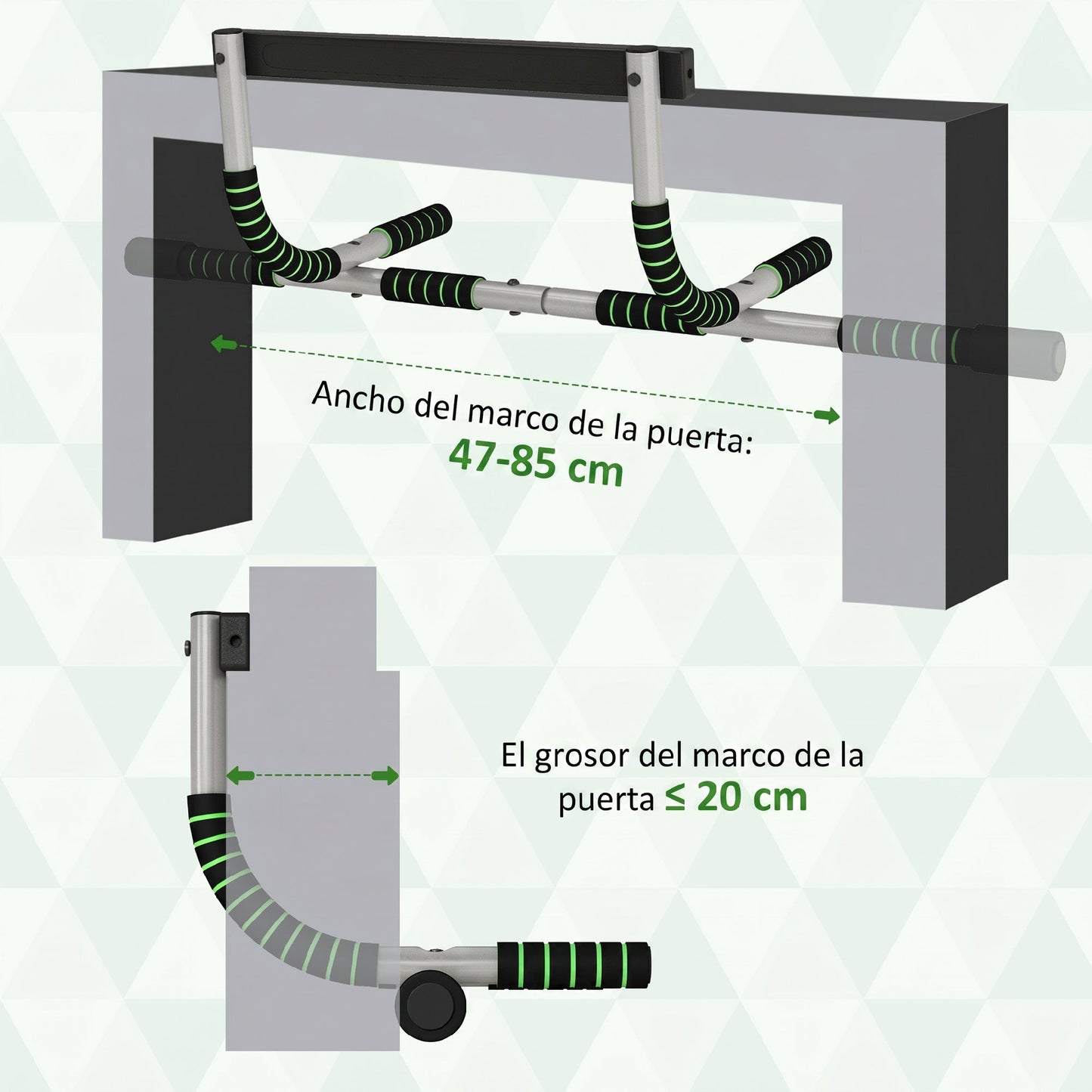Barra de Dominadas Multifuncional Barra de Dominadas de Pared con Mangos Antideslizantes Carga 110 kg Gris y Negro