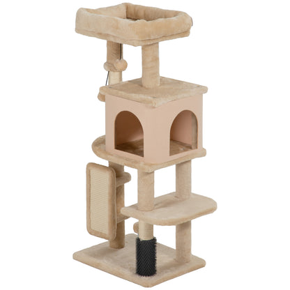 Árbol Rascador para Gatos Altura 104cm con Plataformas Poste con Cepillo Bolas Colgantes y Almohadilla para Rascar Beige