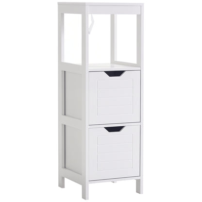 Armario de Baño Gabinete Multifuncional con Estante Abierto 2 Cajones de Almacenaje Diseño Antivuelco 30x30x89 cm Blanco