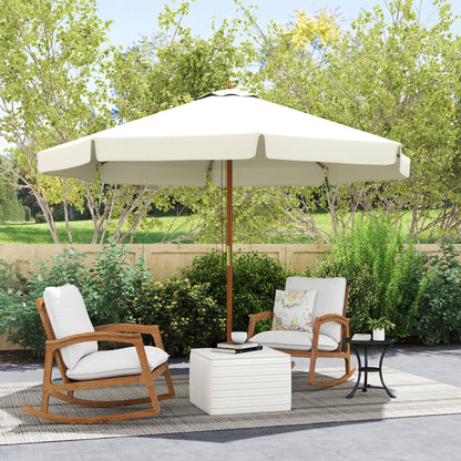 3.3(m) Patio Umbrella, Garden Parasol, Outdoor Sun Shade Canopy with 8 Bamboo Ribs, Ruffles and Wood Pole, Beige